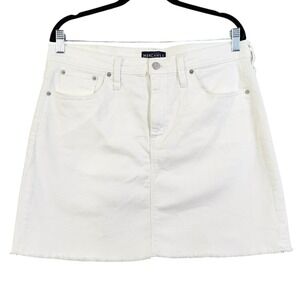 J Crew Mercantile Womens Denim Mini Skirt Size 12 White Frayed Hem Cotton Blend
